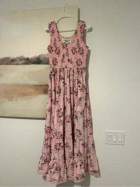 Jessa Kae Pink Floral Maxi Dress with Smocked Bodice